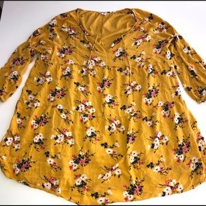 Old navy yellow Floral tunic top long shirt xl